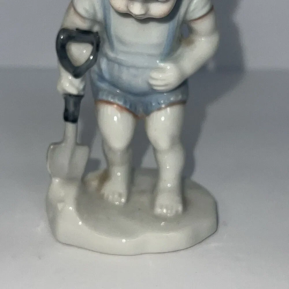 Vintage Porcelain Little Boy With Shovel Overalls Knickknack Made In Japan